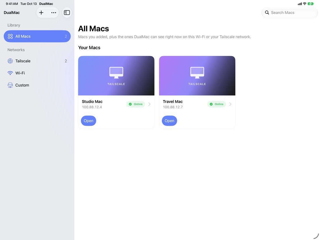 DualMac showing a library of Mac connections
